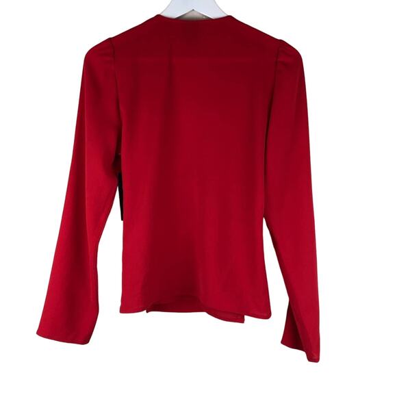 FREE PRESS Red Puff Sleeve Wrap Blouse XS NWT Long Sleeve - Picture 3 of 6